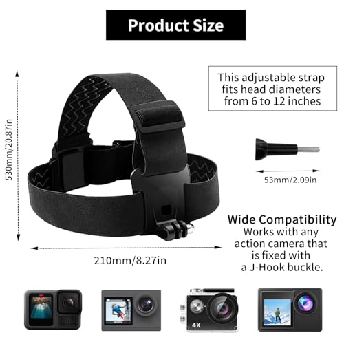 Image of Action Camera Head Mount Strap Compatible with GoPro Hero 13 12 11 10 9 8 7 AKASO EK7000 V50 Elite Apexcam Fusion DJI Osmo Elastic Adjustable Headband Wearing Head Harness Accessories