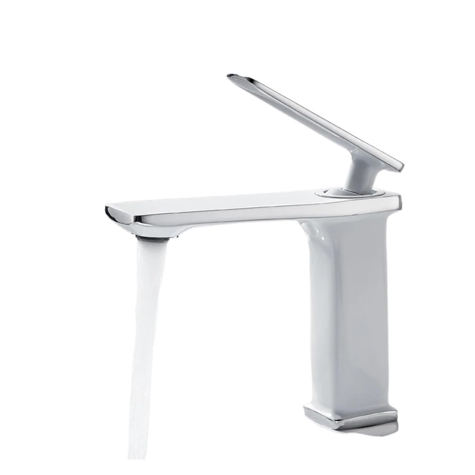 Soywim White And Chrome Black Golden Bathroom Brass Basin Faucet, Hot Cold Water Sink Mixer Tap, Deck Mounted Faucets Single Hole Kitchen Tapware,High-Pressure Resistant(White And Chrome)
