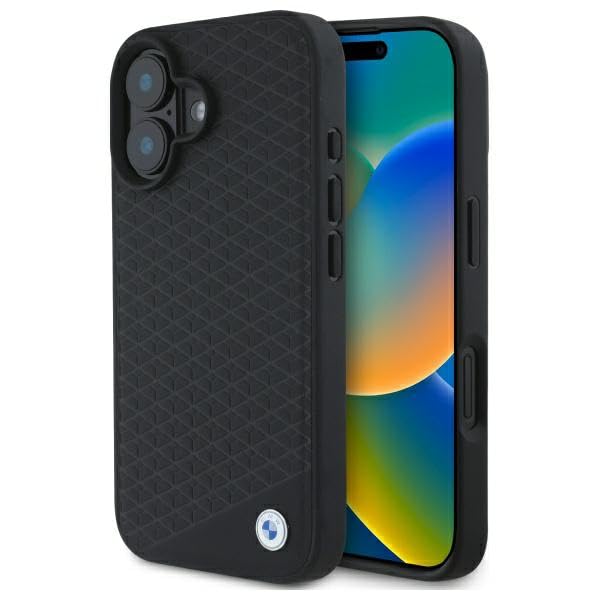 CG Mobile BMW BMHMP16S23RDDK Coque pour iPhone 16 6,1" Noir Sign Leather Diamond Metal Logo Compatible avec MagSafe