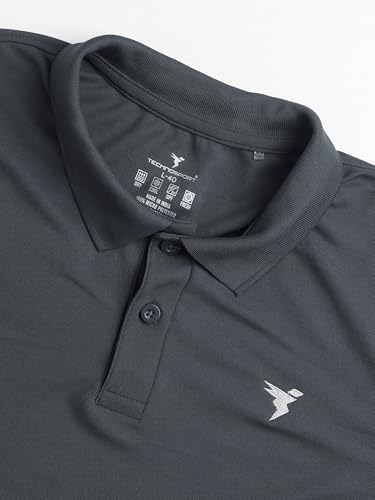 Image of TECHNOSPORT Men's Solid Slim Fit Polo Collar T-Shirt MATPIQ Half Sleeve Button Polyester for Gym Running Workout UPF50+ Anti Odour