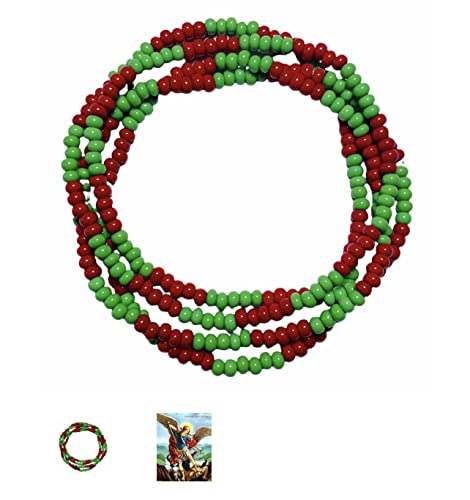 Archangel Saint Michael San Miguel Eleke Bead Spiritual Necklace To Fight Against All Evils & Protect Your Soul (#1 Red & Green)