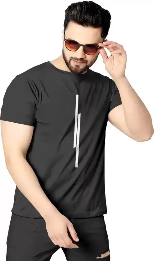 Image of Men T-Shirt, Half Sleeves, Round Neck, Polyester Material, 11 Line Theme, Light Weight, Comfortable T-Shirt for Men (Pack of 1)