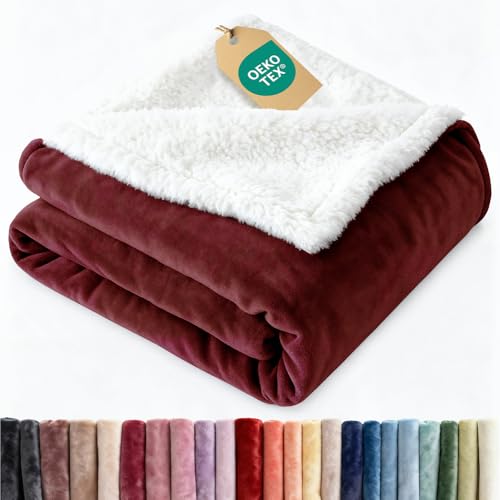 Sherpa Fleece Blanket King Size - Reversible Sherpa Fleece King Blanket - Super Soft Double Sided for Bed Sofa Couch - Thick Warm and Plush - Luxurious Bedding for Winter - Burgundy 90 x 108