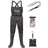 Lekesky Fly Fishing Chest Waders with Boots for Men Women, US Sizes 5–14,2-Ply Nylon/Pvc Waterproof Waders(Brown,M11)