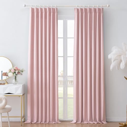 Image of MYSKY HOME Blush Pink Pinch Pleated Full Black Out Curtains 108 inches Long for Bedroom Living Room Baby Pink Linen Textured Thermal Insulating Room Darkening Window Drapes, 40 inch Wide per Panel, 2 Pcs
