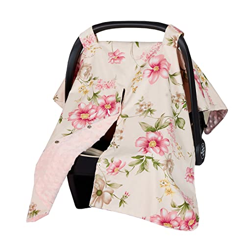 Image of Insular Floral Car Seat Covers for Babies, Infant Minky Car Seat Canopy Cover for Boys Girls, Newborn Carseat Cover, Breasstfeeding Nursing Cover, Pink Begonia