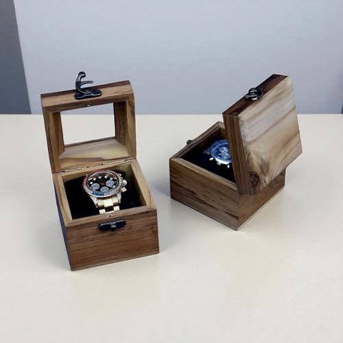 Image of Vintage Teakwood Watch Box & Jewelry Organizer - Wooden Display Case & Timepiece Cabinet, Valentine's Day Gift for Men (Combo (Wood & Glass Lid))