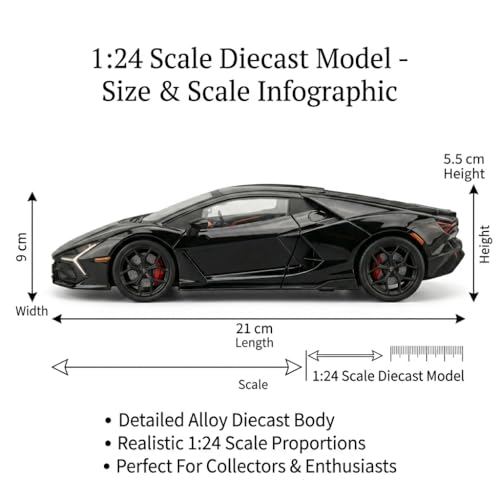 Image of Lamborghini Revuelto 1:24 Scale Die-Cast Car Model Black - Scissor Doors Sound Light Pull-Back Alloy Metal Collectible Toy Car for Kids Collectors