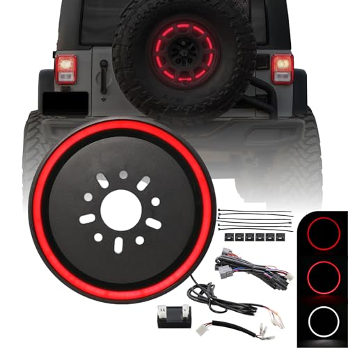 USR 07-18 JK WRANGLER Spare Tire 3rd Third Brake Light SWITCHBACK Red/White LED HALO Ring Bar Rear Tail Wheel Light Compatible with 2007-2018 Jeep Wrangler JK (Plug & Play, Running+Brake+Reverse)