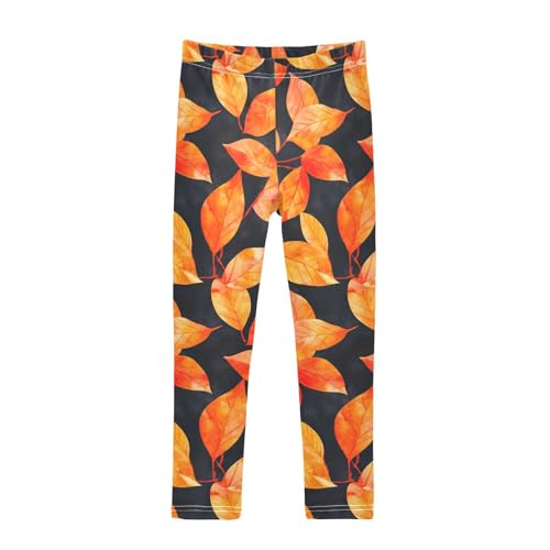 Watercolor Orange Fruit Leaves Kids Girl's Leggings Soft Full Length Activewear Gym