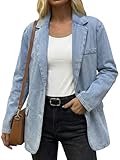 Mina Self Denim Jean Blazer Jacket for Women 2025 Light Blue Fall Long Lightweight Casual Oversized Fitted Boyfriend Trendy Stretch Fashion Women's Dressy Business Work Office Womens Blazers Jackets