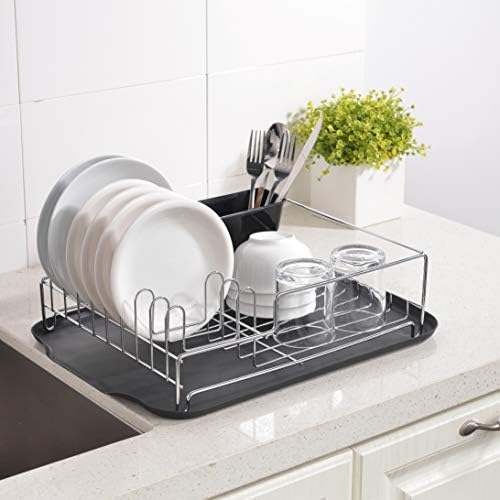Steel Kitchen Sink Side Draining Dish Drying Rack,Dish Rack with Black Drainboard