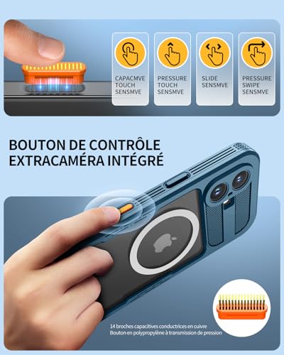 Coque iPhone 16 étanche antichoc MagSafe et étui imperméable bleu - 4