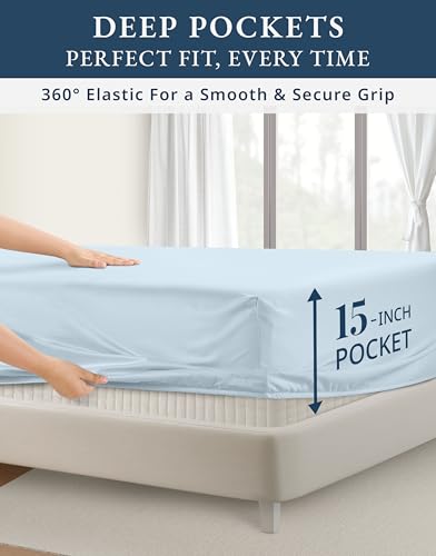 Image of LANE LINEN King Sheets Cooling 100% Egyptian Cotton Sateen - Ice Melt | King Size Sheets Set Cooling - 4-Piece Set, Long-Staple Egyptian Cotton, For A Cool, Restful Sleep, Luxe Sheen,