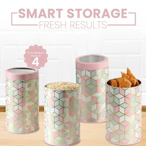 Image of Maroc Collection Airtight Kitchen Container Set| Set of 4-850ml+1400ml| Food Grade Metal Storage Jars for Spices, Snacks & Dry Fruits| Leakproof, Moist-Proof Canisters| Moroccan Pink Pastel