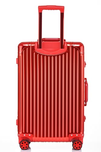 Image of PYB Autograph - Premium Full Aluminium Hard Trolley Bags for Travel, Zipless Cabin Suitcase with TSA Lock, Noiseless 360 Rotating 8 Spinner Wheels, Compression Pads and Divider (Red), Cabin 20 inch