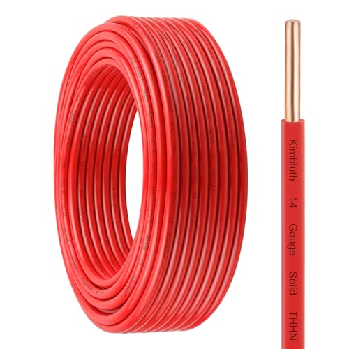 THHN Wire 14 Gauge 25 FT OFC Electrical Wire, 14 AWG Solid Copper Wire Rated up to 600V Building Wire Nylon Jacket for Residential, CNC, Ground, Industrial (14 Gauge, Red)