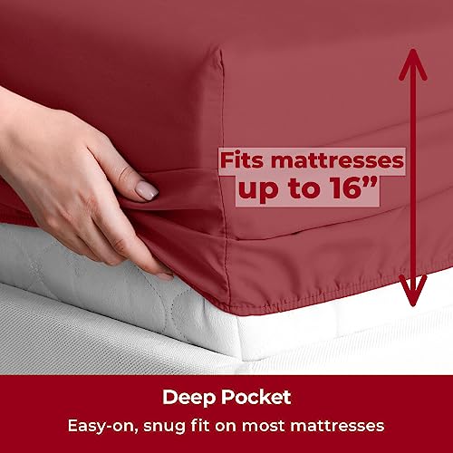 Image of Mellanni Split King Sheets Set - 5 PC Iconic Collection Bedding | Hotel Luxury, Extra Soft, Cooling Bed Sheets - Wrinkle, Fade, Stain Resistant (Split King, Brick Red)