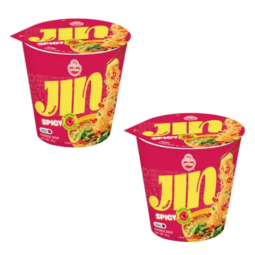 Image of OTOKI Jin Ramen Korean-Style Instant Cup Noodles Spicy Flavor 65g Each, Pack of 2 | Veg & Authentic Korean Ramen Noodle | The Product of Korea