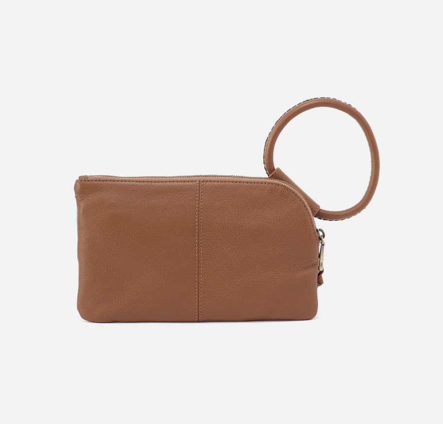 Image of HOBO Sable Leather Wristlet Clutch with Circular Handle, Zippered Closure, Credit Card Organizer, & Interior Zip Pocket