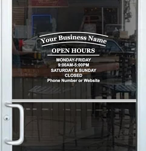 Business Hours Sign for Window - ARC - Free Squeegee - Easy Install Manual (14(W) X11(H))