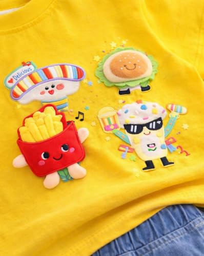 Image of Bold N Elegant Half Sleeve Pure Cotton Baby Boy Girl 3D Burger French Fries Cartoon Snack T-Shirt with Denim Shorts Smart Casual Outfit for Infant Toddler Kids Upto 5 Years