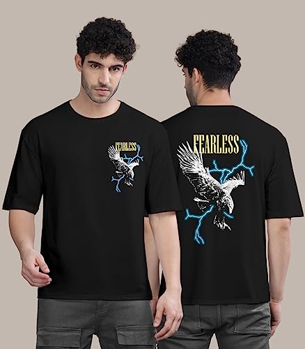 Image of BULLMER Peach Trendy Front Printed oversized Round Neck T-shirt for men