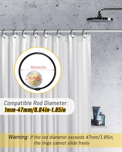Caianwin 20 Stück Duschvorhangringe Metall Vorhang Ringe 50mm Gardinenringe zum Öffnen Vorhangöffner für Vorhangstangen Duschvorhangstangen und Buchringe(Schwarz)