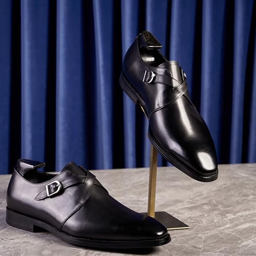 Mens Cowhide Single Layer Buckle Strap Slip on Loafer Cap Toe， Leather Oxford Business Casual Comfortable Dress Shoes for Men4