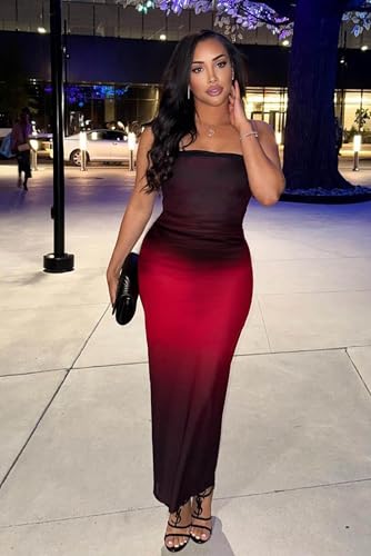 ABMOIU Women's Summer Strapless Maxi Dress Sexy Printed Tube Top Ruched Bodycon Long Party Club Dresses2