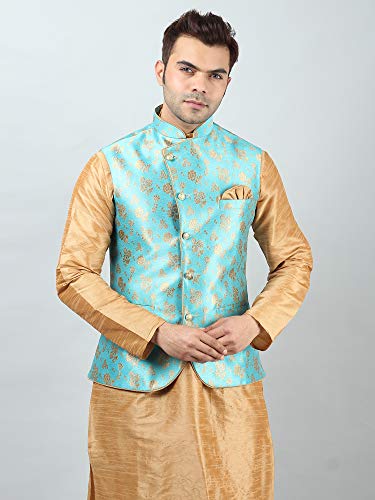 Image of Uri and MacKenzie Men's Silk Blend Kurta Churidar Pyjama with Stylish Nehru Jacket