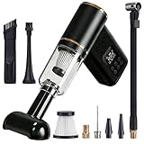 Small Cordless 5-in-1 Car Vacuum and Tire Inflator – 150PSI Smart Air Compressor with Auto Shut-Off, Blower and LED Light, Powerful Suction Handheld Vacuum for Pet Hair Bike Motorcycle Balls,A