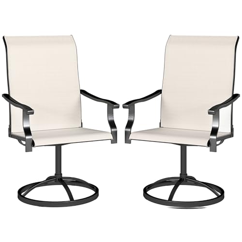 S Set Of 2, High Back Patio Dining Chairs With All-weather Mesh Fabric And Metal Frame For Backyard, Lawn, Porch Or Garden, Cream