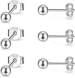 PRETTERY Silver Stud Earrings Set for Women, 3 Pair 3mm 925 Sterling Silver Round Ball Studs Earrings Set, Colors: Silver, Gold, Rose Gold, Silver+ Rose Gold+Gold