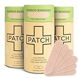 PATCH Eco-Friendly Organic Bamboo Bandage Strips for Cuts & Scratches Hypoallergenic Wound Care for Sensitive Skin Compostable & Biodegradable Latex Free Plastic Free Zero Waste, Natural, 25ct (3pack)
