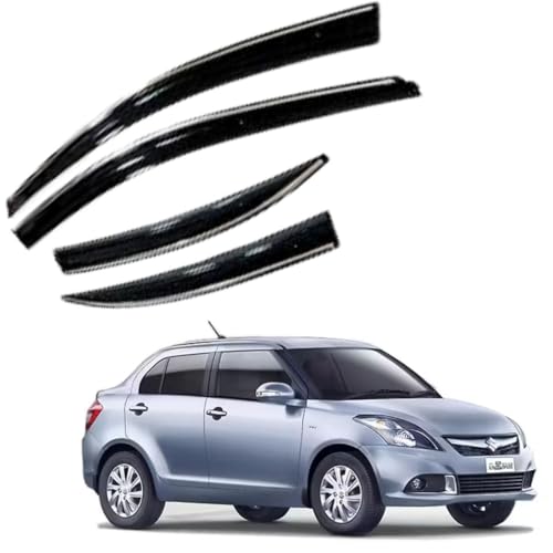 Image of CAR SAAZ Chrome Line Door Visor for Swift Dzire (2012-2017) (Set of 4Pcs) | Rain Guard | Wind Deflector