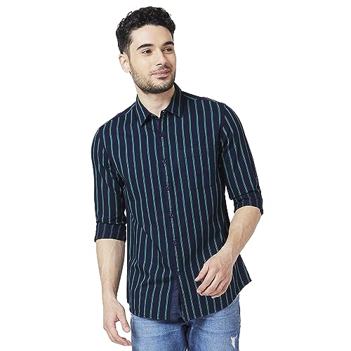 Image of Spykar Men's Slim Fit N /A Full Sleeve Striped Casual Shirts
