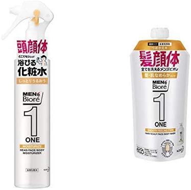 Amazon セット買い メンズビオレ ワン One 全身化粧水 スプレー しっとりうるおうタイプ 本体 150ml 頭 顔 体 に使える 全身用化粧水 ワン One オールインワン 全身洗浄料 髪 肌なめらかタイプ フローラルサボンの香り つめかえ用 340ml 髪