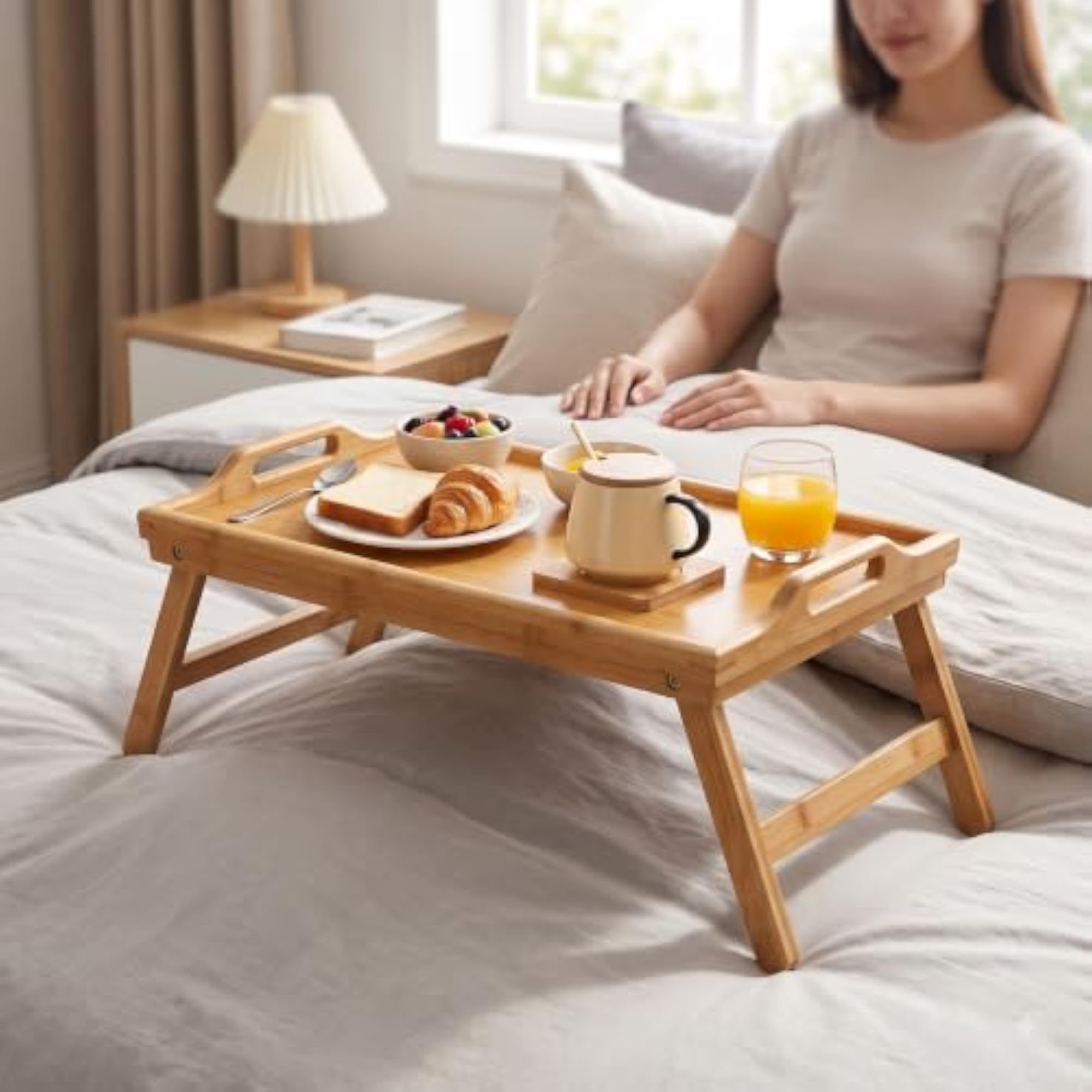 Bamboo Laptop Bed Tray Folding Table with Handle