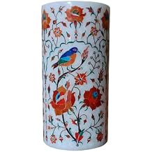 ArtEra Marble Handicrafted Inlaid with Semi-Precious Stones Decorative Flower Pot 20.5 * 9.5 CM | Piera Dura Handmade Marble Flower Pot Primary Color - Red