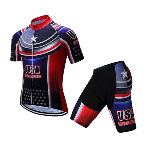 Shenshan Men's Summer USA Short Sleeve Cycling Jersey Set, Blue, XXX-Large