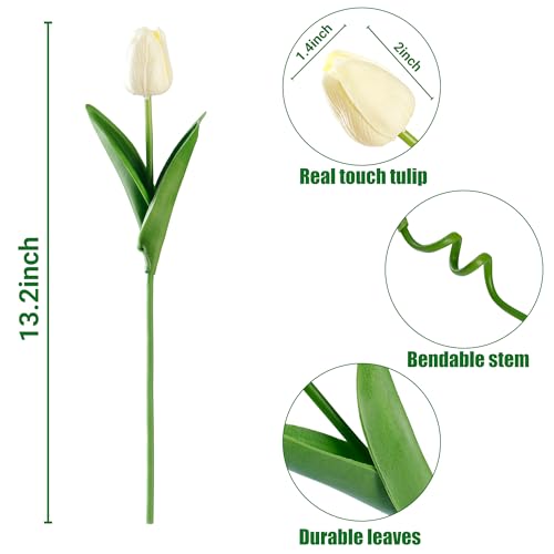 Image of Sggvecsy 30 Pcs Fake Tulips Artificial Flowers Real Touch PU Faux Flowers Tulip Stems for Wedding Spring Bouquet Floral Arrangement Home Party Office Decorations for Mother's Day (Milk White)