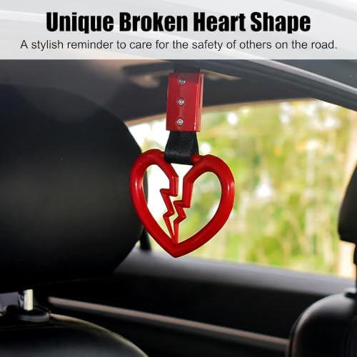 2 Pack Broken Heart Ring Car Handle Straps, Heart Shaped Drift Charm Rear... - Image 3