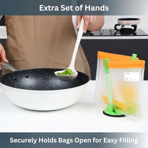 Meal Prep Storage Kit – 15 Reusable, Degradable Leakproof Freezer Bags, Baggy Rack & 20 Strong Labels | BPA-Free, Multipurpose Food Storage Solution