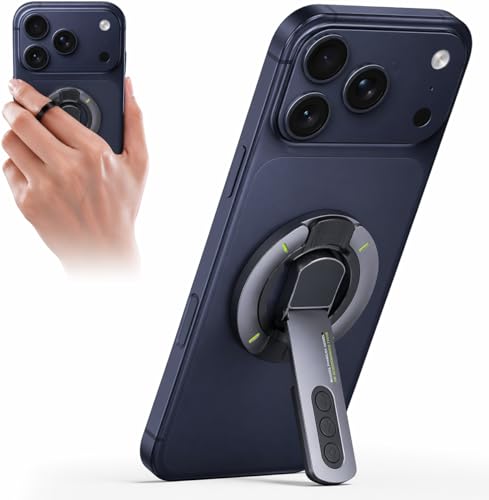Image of RIGGEAR Magnetic Phone Grip and Stand for MagSafe Phones Cases, 3in1 Magnetic Finger Ring Holder with Double Sided Magnet, Fidget Buttons, 360 Rotation Magnetic Gym Phone Stand (Graphite Black)