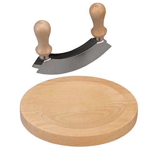 Madera de Haya Cuna Tabla redonda 24 x 2,5 cm con tajadera de filo doble con asas de madera