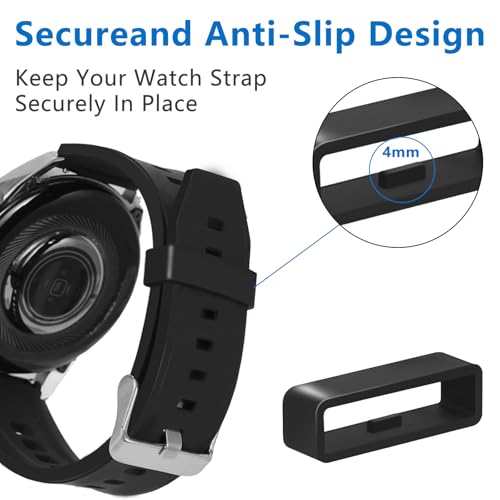 6 Pcs Watch Band Keepers, 16mm/18mm/20mm/22mm /24mm/26mm Watch Strap Holder Loops Retainer, Black Silicone Watch Band Fastener Rings Replacement Parts for Smart Sport Watches - Image 6