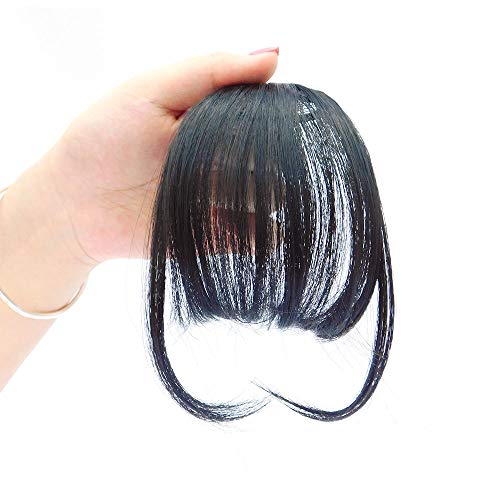 Vivia Bella Air Bangs Clip in Real Human Hair Bangs Fashion Woman Natural Real Human Hair Extensions Hair One Piece (Brown With Temple)
