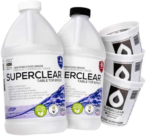 Superclear Table Top Epoxy Resin 1 Gallon Cup Kit, Crystal Clear 1:1 Coat