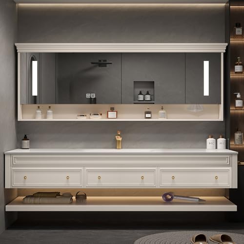 GrxGry French Minimalist Bathroom Vanity with Single/Double Sink, Smart LED